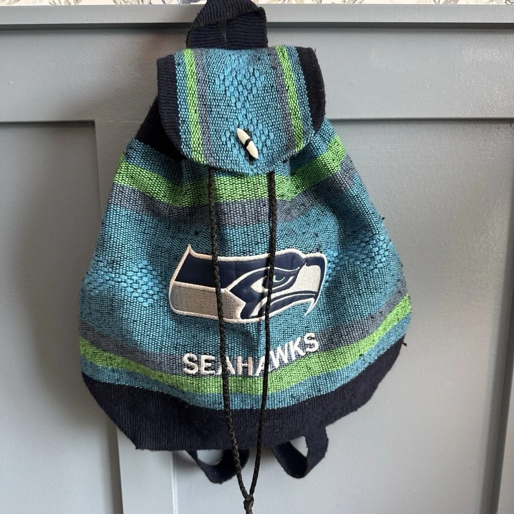 Seattle Seahawks Baja Woven Backpack Cinch Sack Boho NFL Blanket Bag 15x15